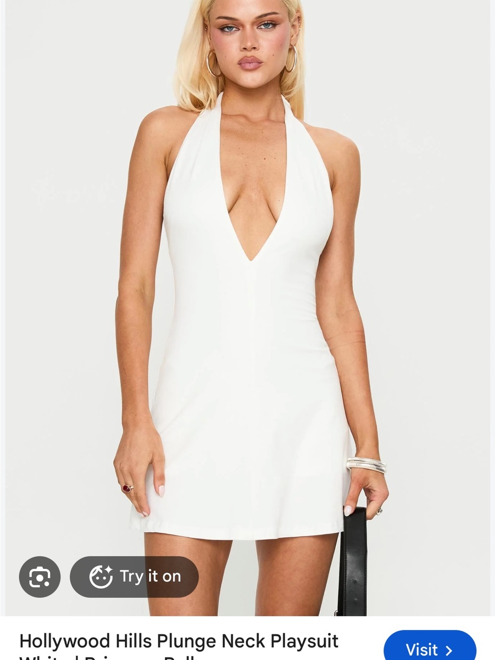 Princess Polly White Plunge Halter Mini Dress